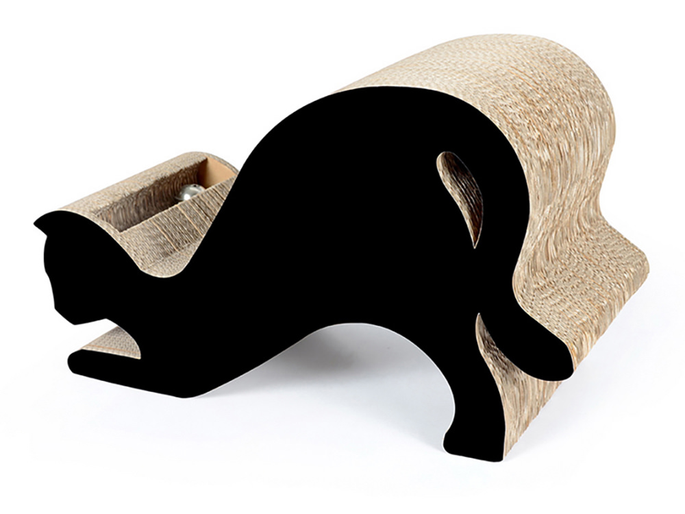 Black Cat Corrugated Cat Scratch Bed With Ball Catnip