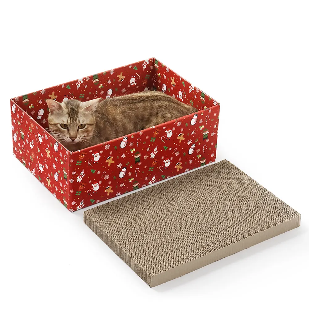 Holiday Cat Scrather Box with Scratch Pad