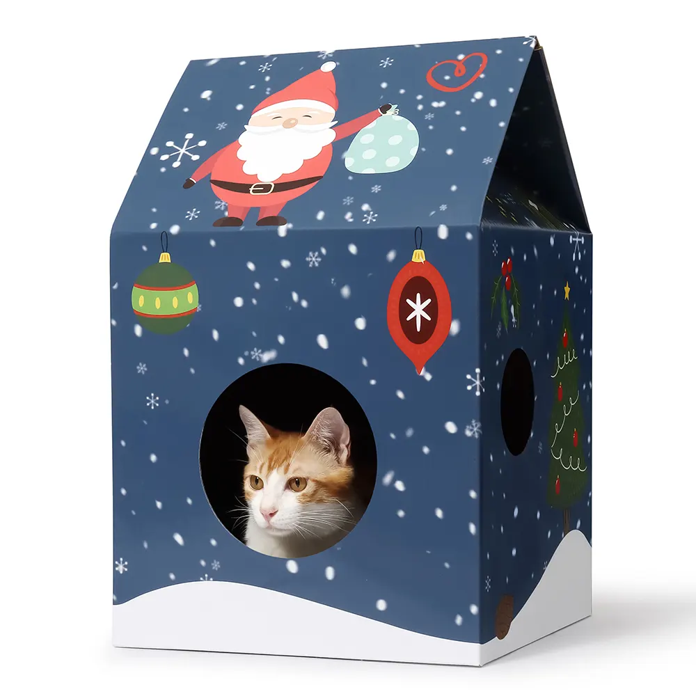 Christmas Holiday Cardboard Cat House